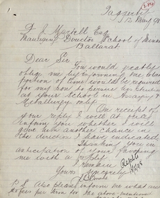 Correspondence, Letters from J.B. Coombs to the Ballarat School of Mines, 1898, 12/05/1998