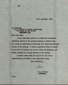 Document - Correspondence, Miss B.E. Jacka, Secretary of the Australasian Institute of Mining and Metallurgy et al, Australasian Institute of Mining and Metallurgy correspondence with the Ballarat School of Mines, 1949, 1949