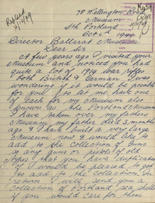 Correspondence, Letter from C.F. Kurtz Concerning the Ballarat School of Mines Museum, 1949, 06/10/1949
