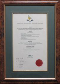 Document, The School of Mines and Industries Ballarat Vision Statement, 1994, 20/07/1994