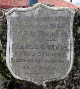 Photograph, Clare Gervasoni, Memorial to Francis Davis in the grounds of Federation University, SMB Campus, 2019, 20/01/2019