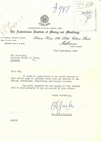 Letter - Correspondence, Australasian Institute of Mining Engineers: Excursion to Walhalla, 1908, 1908