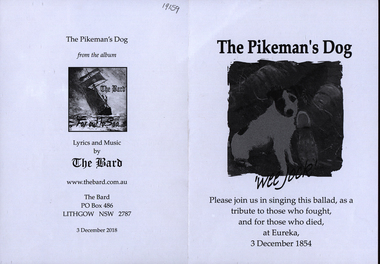 Document, The Pikeman's Dog, a ballad for those who fought, and for those who died, at Eureka, 1854, 03/12/2018