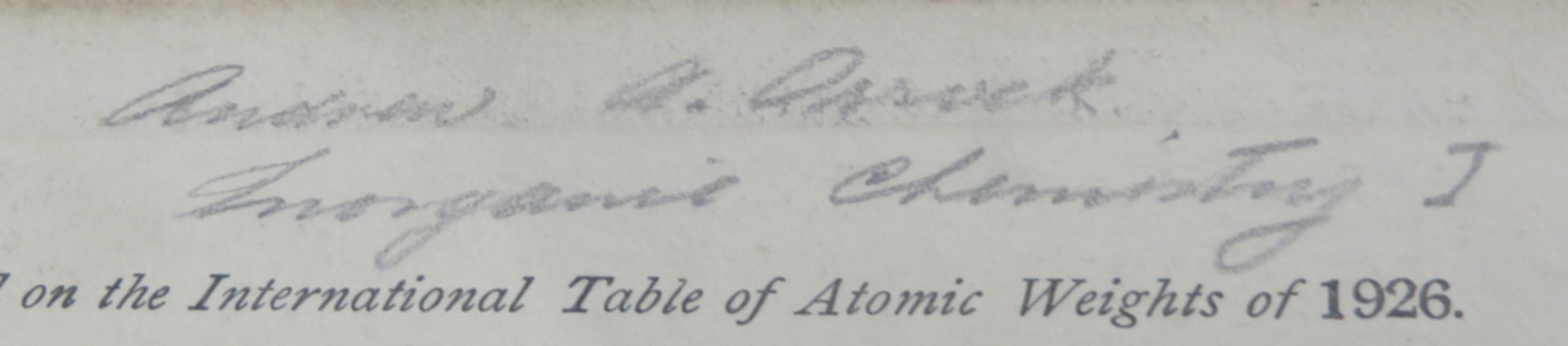 Andrew Orrock inorganic chemistry I written on inside cover