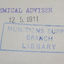 Stamp on first page Chemical Adviser 12.5.1911 Munitions Supply Branch Library