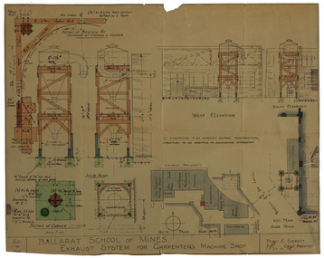 Plan - Architectural Drawing, Ballarat School of Mines: Exhaust System for Carpenter's Machine Shop, 1948, 1948