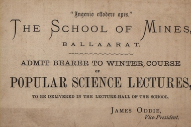 Advertising card, School of Mines: Popular Science Lectures, 1882