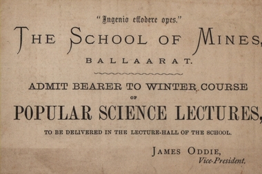 Advertising card, School of Mines: Popular Science Lectures, 1882, 1882