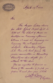 Correspondence, Senior Lecture Classes for State School Pupils, 1888, 1888