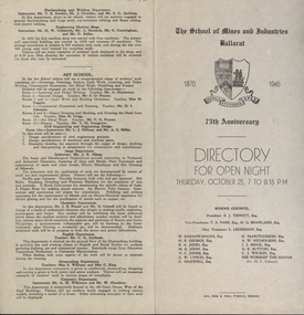 Programme, School of Mines: 75th Anniversary, Directory for Open Night, 1945