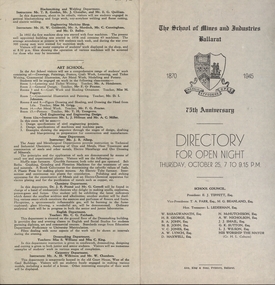 Programme, School of Mines: 75th Anniversary, Directory for Open Night, 1945, 1945