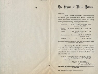 Leaflet, School of Mines: Classes for State School Teachers