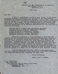Correspondence, Letter from the Minister for War Organization of Industry, 1944, 01/04/1944