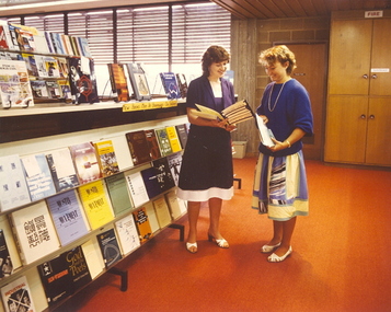 Photograph - Photograph - Colour, Two Librarians in the E.J. Barker Library, c1989