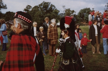 Photograph - Photograph - Colour, Ballarat Ladies' Highland Pipe Band Members with Trophies Drum Major Marching