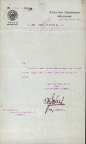 Letter - Correspondence, Government of Victoria, Department of Education, Education Department Correspondence,1901