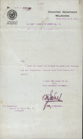 Letter - Correspondence, Government of Victoria, Department of Education, Education Department Correspondence,1901, 1901