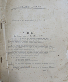 Booklet, A Bill to Further Amend the Mines Acts, 1908, 28/07/1908