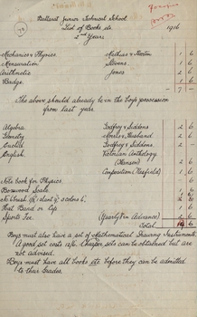 handwritten list