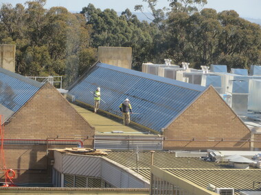 Photograph - Photograph - Colour, Cleaning the Skylight Windows on P Building, Mount Helen campus, 2019, 08/2019