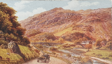 Coloured - Post Card, Car Driving Through Grange Borrowdale, c1945