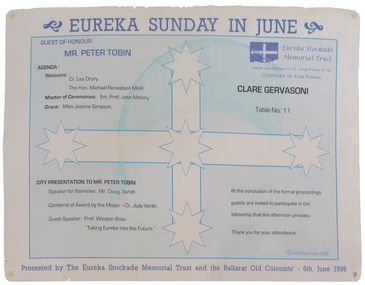 Document, Eureka Sunday in July Luncheon Placemat, 1999, 2000
