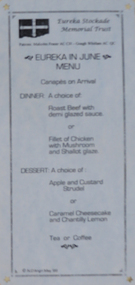 Ephemera - Menu, Eureka Stockade Memorial Trust Eureka in June Menu, 1999, 1999