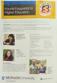 Pamphlet - Brochure, Koorie Footprints to Higher Education, Gippsland, 1913, 2012