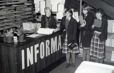 Photograph - Photograph - Black and White, Dulcie Brooke in the E.J. Barker Library, 1983, 1983