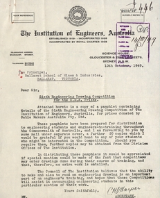 Correspondence, C.H.D. Harper, Secretary, Institute of Engineering, Australia, Letter from The Institute of Engineers, Australia, 10th October 1949