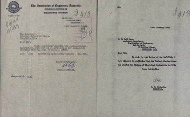 Correspondence, 1 Letter from The Institute of Engineers, Australia .2 Reply to Letter from The Institute of Engineers, Australia, 1 14th January 1949, .2 19th January 1949