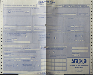 Book - Booklet, Ballarat School of Mines Computer Enrolment Form, 1984