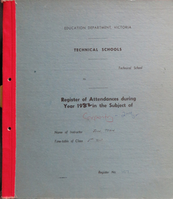 ducation Department Victoria Technical Schools Register for Classes in Carpentry, 1982