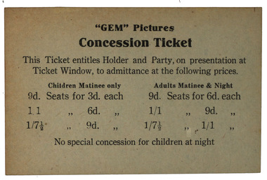 Image, Gem Pictures Concession Ticket