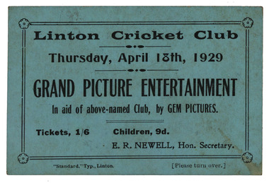 Image, Linton Cricket Club Grand Picture Entertainment, 1929, 13/04/2019