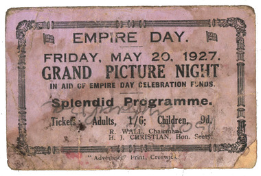 Image, Empire Day Grand Picture Night, 1927, 20/05/1927