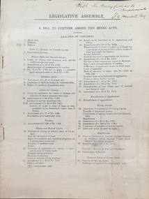 Booklet, A Bill to Further Amend the Mines Acts, c1904