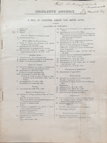 Booklet, A Bill to Further Amend the Mines Acts, c1904, c1904