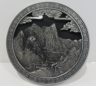 Object - Plaque, Round pewter plaque from China