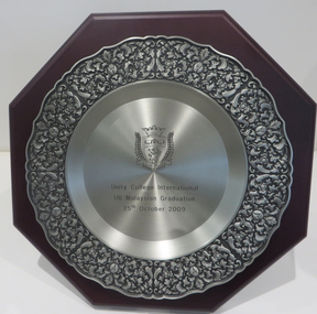Object - Pewter Plate, Pewter Plate from Unity College International in recognition UB Malaysian Graduation 25th October, 2009, 2009