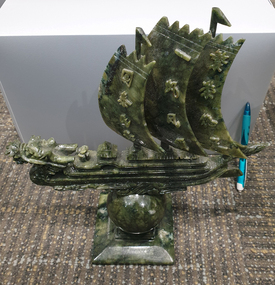 Souvenir - Ornament: carved, Green Jade Dragon Boat