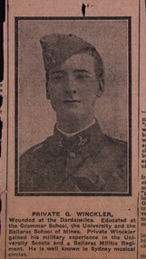 Newspaper article, Photograph and article on Private G. Winkler