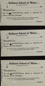 Document - Receipts - Blank, Three blank receipts for apparatus from Ballarat School of Mines