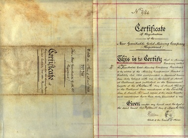 Document, Certificate of Registration: New Garibaldi Gold Mining Company, 1866