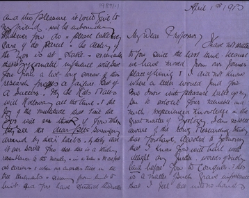 Document - correspondence, Letter to Professor of Zoology from Silas Jouls, 01/04/1913