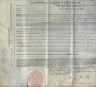 Document, Grant, by Purchase, Parish of Burrumbeet, Victoria, 1857