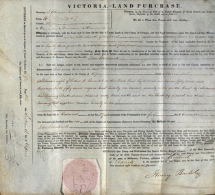 Document, Grant, by Purchase, Parish of Burrumbeet, Victoria, 1857, 1857