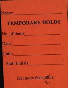 Document, Temporary Holds Slip, 2020