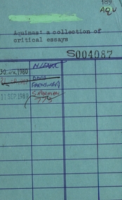Document, Library due date card, c1980
