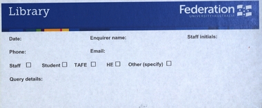 Document, Federation University Library Enquiry Form, 2020